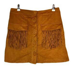 Cider Faux Suede Fringe Mini Skirt Womens Sz Medium Cowboy Western Festival Boho
